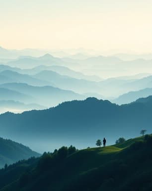 Layered mountain ridgelines fading into mist